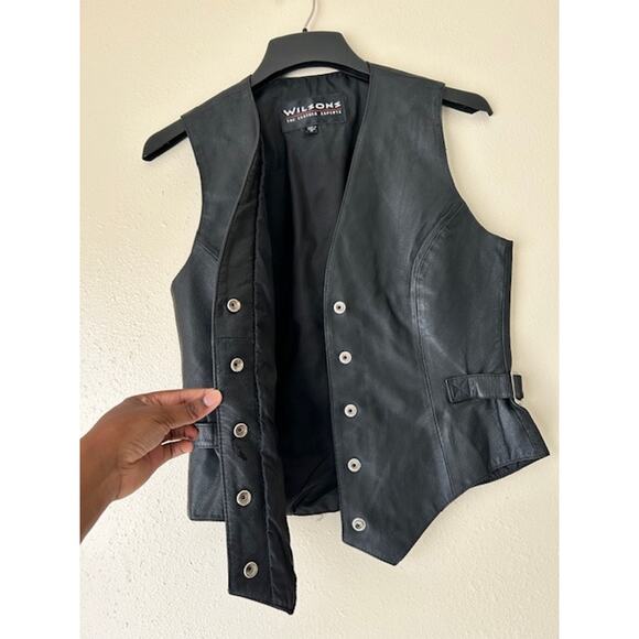❌SOLD❌ Wilsons Black Leather Snap Button Vest Size Small - Picture 3 of 11